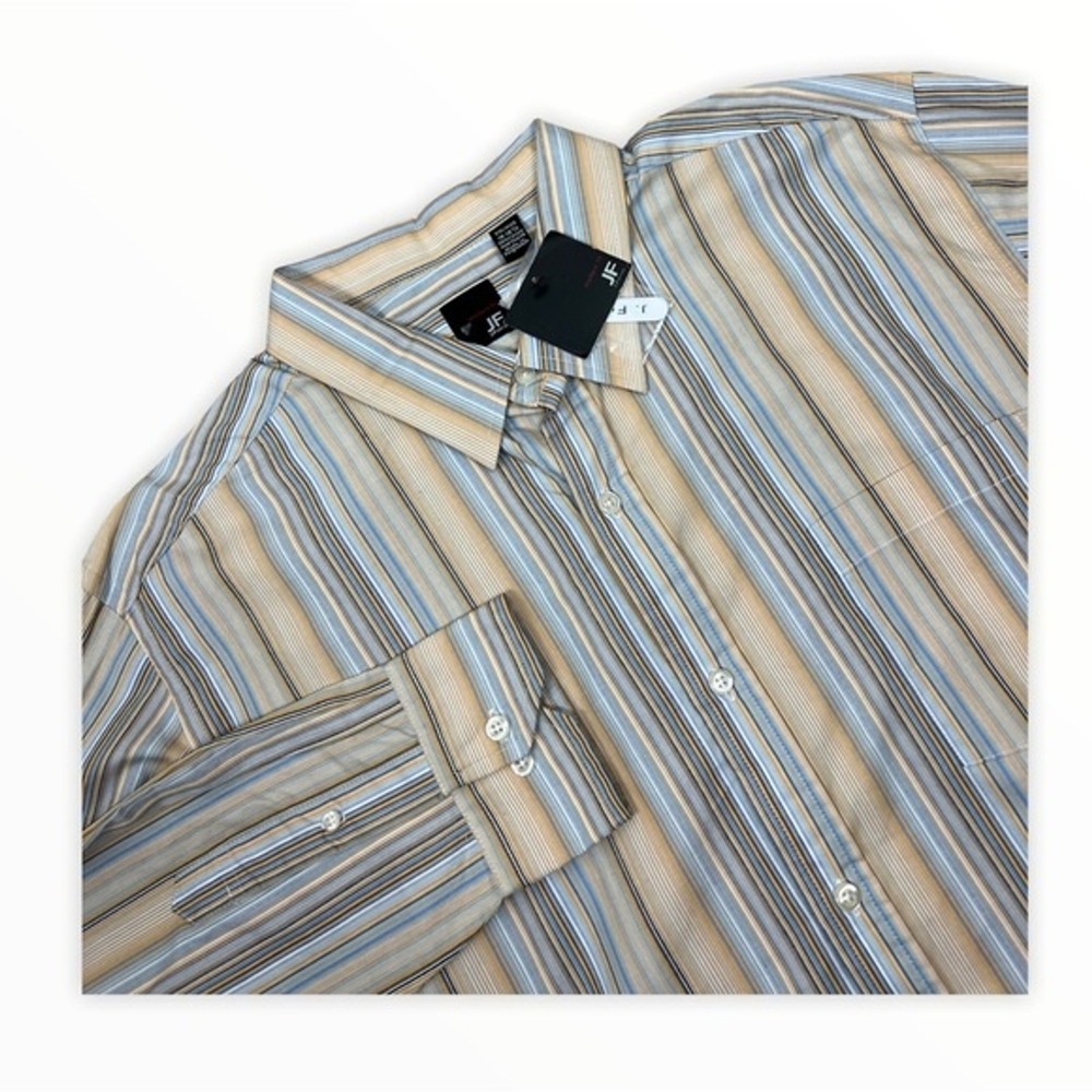 J. Ferrar Mens XXL Button Down Shirt Blue Tan Striped Modern Fit NWT